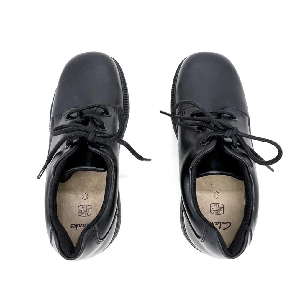 Clarks Shoes Black Leather Lace-up Dress Shoes Boy’s Size 1 School Uniform New